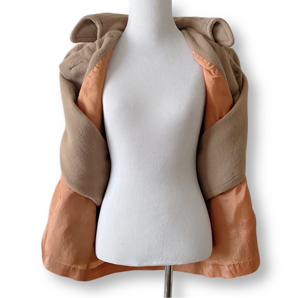 Neiman Marcus, Women’s Small, Vintage 70s Tan Wool Pea Coat with Copper Lining - Picture 7 of 9